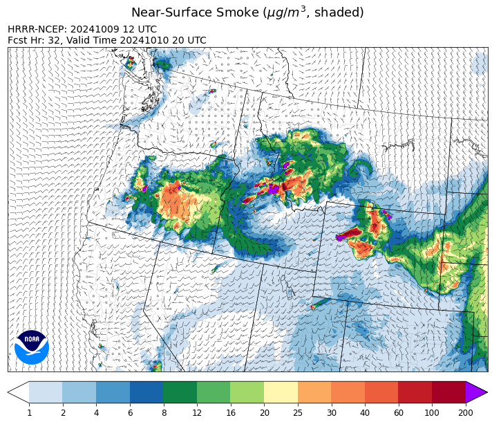 By midday Thursday, the HRRR smoke model shows lower levels of surface smoke around the state behind a weak system.